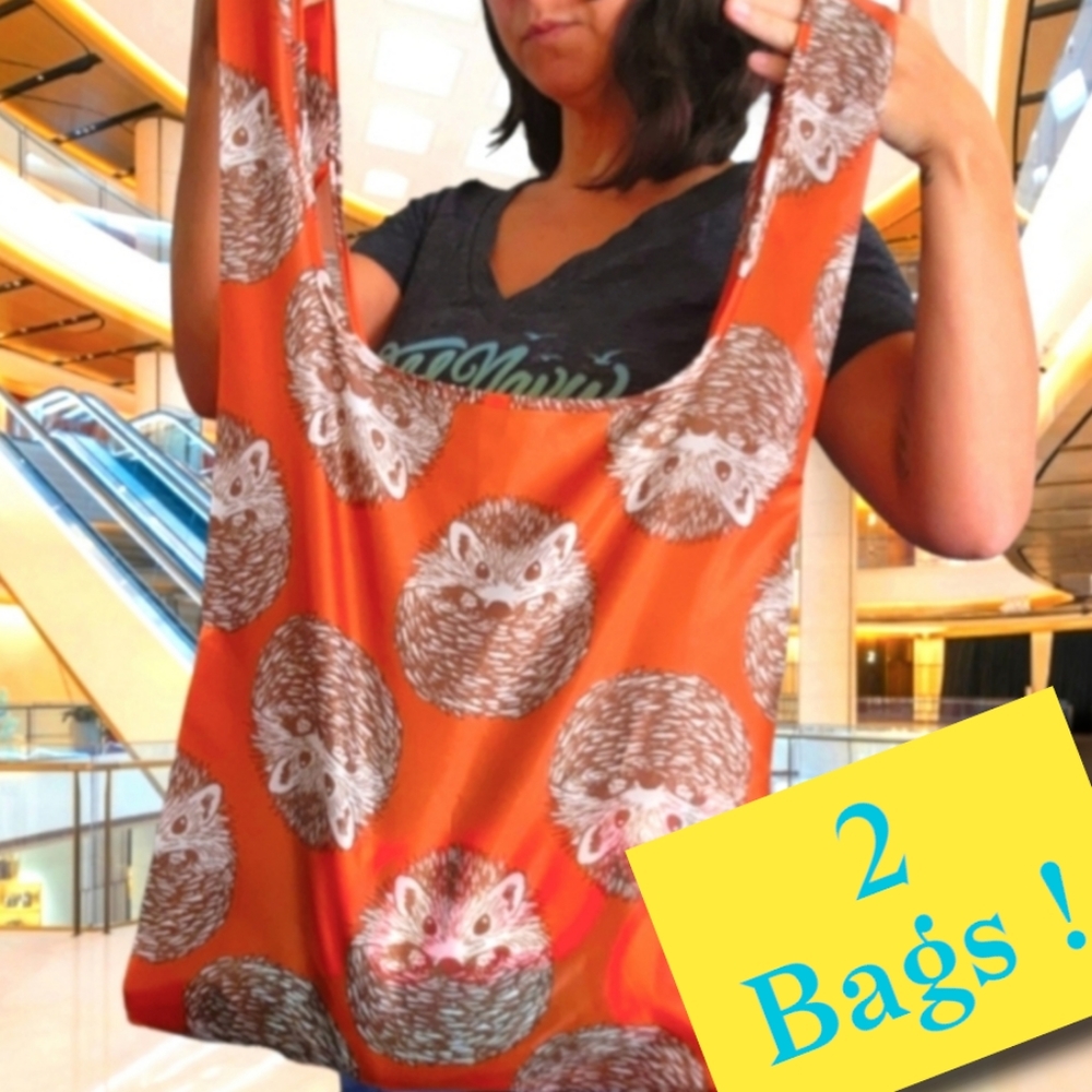 🛍️$28 Sale🛍️ REUSABLE 🌎 Earth-Saving Shopping Bags HEDGEHOGS..2 bags